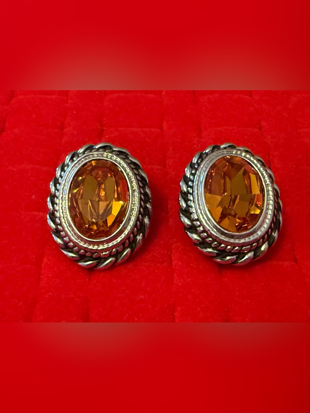 Vintage Classic Oval Amber Crystal Silver-Tone Stud Earrings - Women's Jewelry